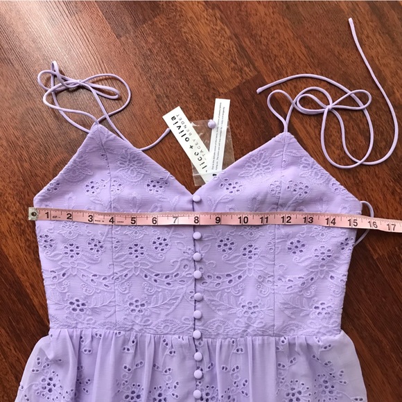 SOLD! NWT Alice + Olivia Shanti Eyelet Embroidery Button Front Dress Lavender - Picture 15 of 17